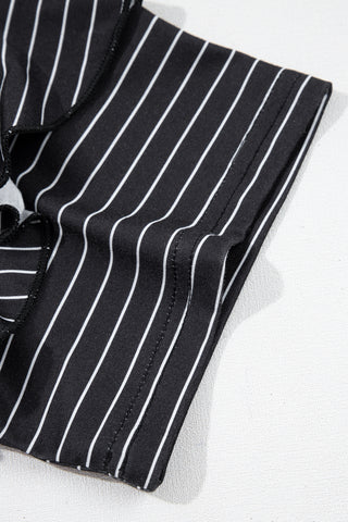 Striped Ruffle Sleeve Shirt Dress - Black