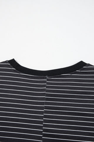 Striped Ruffle Sleeve Shirt Dress - Black