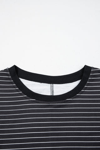 Striped Ruffle Sleeve Shirt Dress - Black