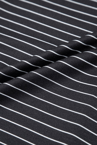 Striped Ruffle Sleeve Shirt Dress - Black