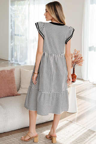 Striped Midi Dress - Black