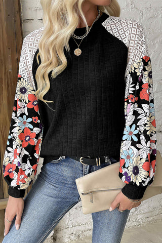 Fall Floral Sleeve Top - Black