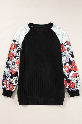 Fall Floral Sleeve Top - Black