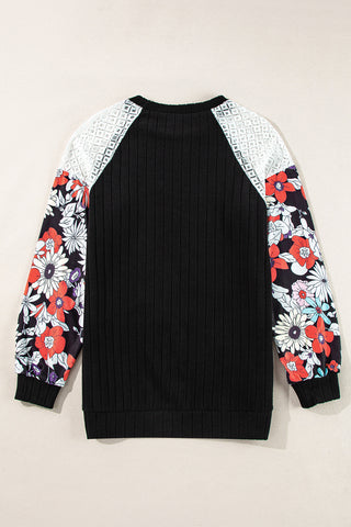 Fall Floral Sleeve Top - Black