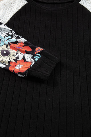 Fall Floral Sleeve Top - Black