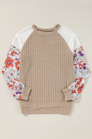 Fall Floral Sleeve Top - Taupe