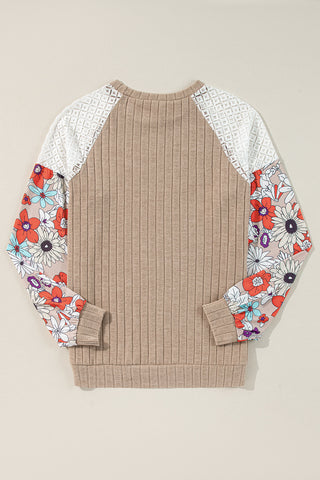 Fall Floral Sleeve Top - Taupe