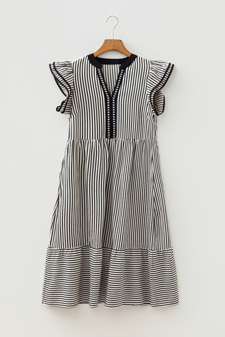 Striped Midi Dress - Black