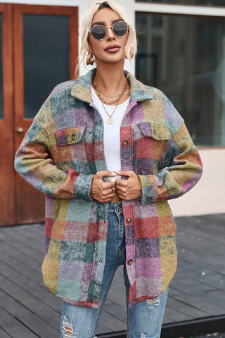 Colorful Plaid Shacket  - Pink