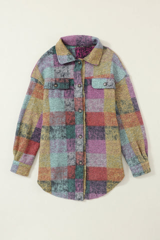 Colorful Plaid Shacket  - Pink
