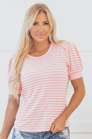 Pink Striped Puff Sleeve Top