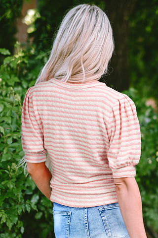 Pink Striped Puff Sleeve Top