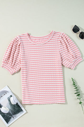 Pink Striped Puff Sleeve Top