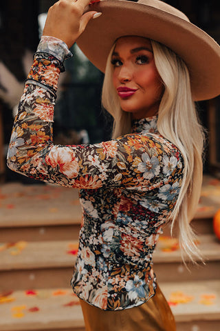 Fall Floral Fitted Shirt - Black