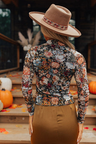 Fall Floral Fitted Shirt - Black