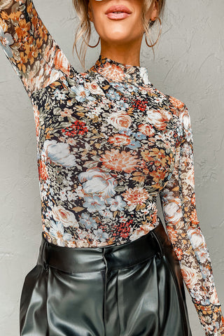 Fall Floral Fitted Shirt - Black