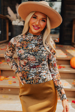 Fall Floral Fitted Shirt - Black