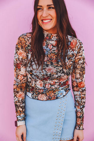 Fall Floral Fitted Shirt - Black