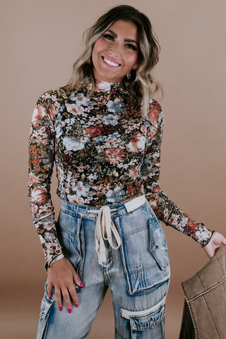 Fall Floral Fitted Shirt - Black