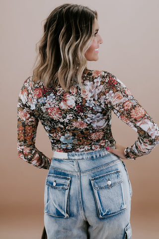 Fall Floral Fitted Shirt - Black