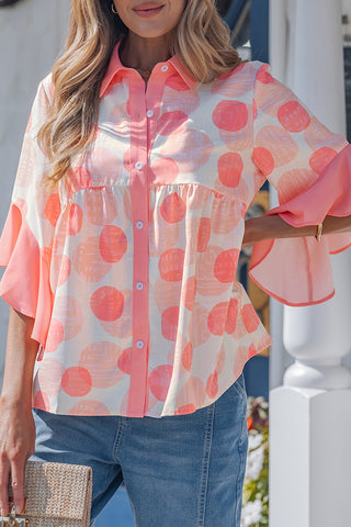 Pink Polka Dot Oversized Button Up Top