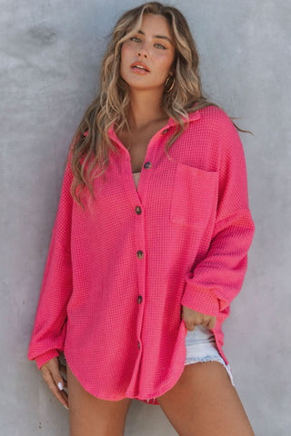 Pink Ribbed Button Up