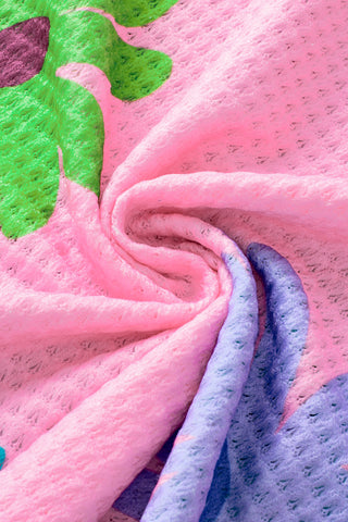 Waffle Knit Floral Top - Pink