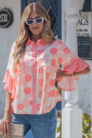 Pink Polka Dot Oversized Button Up Top