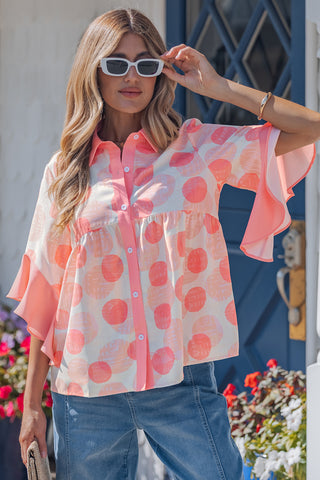 Pink Polka Dot Oversized Button Up Top