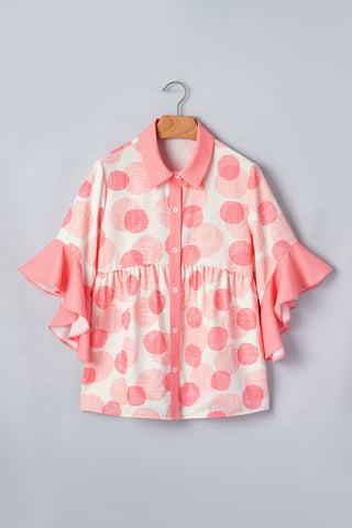 Pink Polka Dot Oversized Button Up Top