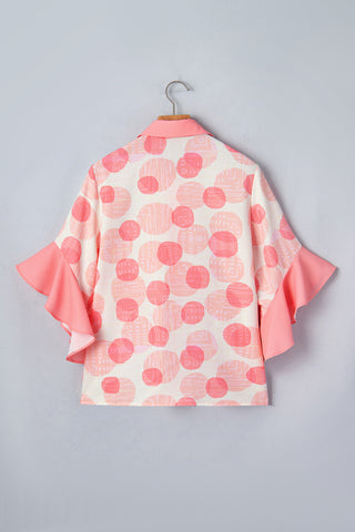 Pink Polka Dot Oversized Button Up Top