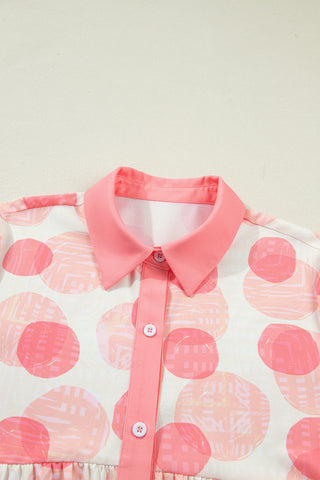 Pink Polka Dot Oversized Button Up Top
