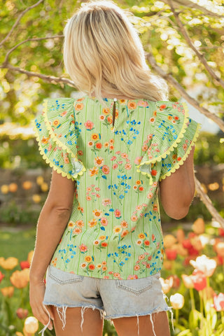 Whimsical Flowers Lime Top