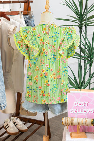 Whimsical Flowers Lime Top