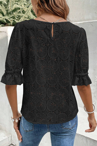 Jacquard Half Sleeve Top - Black