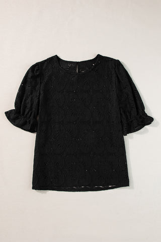 Jacquard Half Sleeve Top - Black