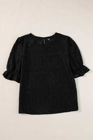 Jacquard Half Sleeve Top - Black