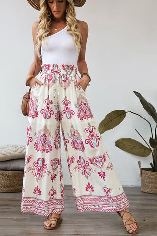 Desert Rose Boho Pants - White and Pink