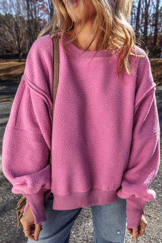 Fleece Sherpa Crew Neck - Pink