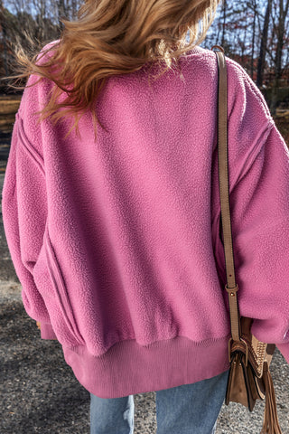 Fleece Sherpa Crew Neck - Pink