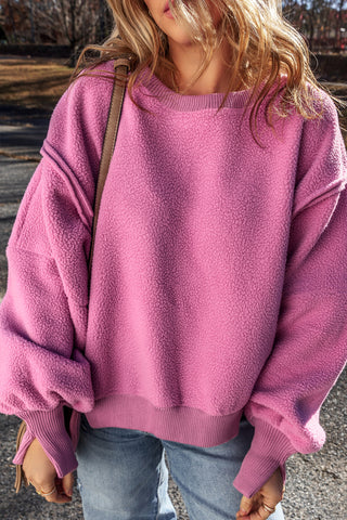 Fleece Sherpa Crew Neck - Pink
