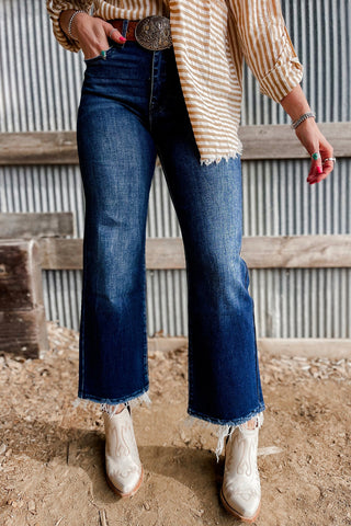 Frayed Bottom Cropped Jeans - Dark Wash - Ships by 9/5