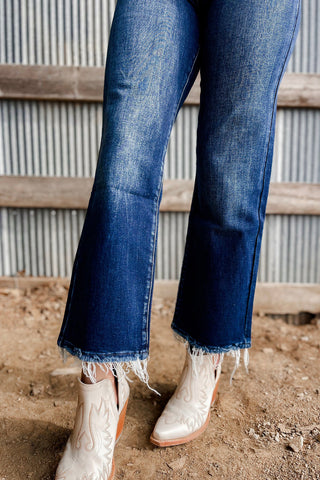 Frayed Bottom Cropped Jeans - Dark Wash - Ships by 9/5