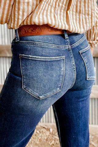 Frayed Bottom Cropped Jeans - Dark Wash - Ships by 9/5
