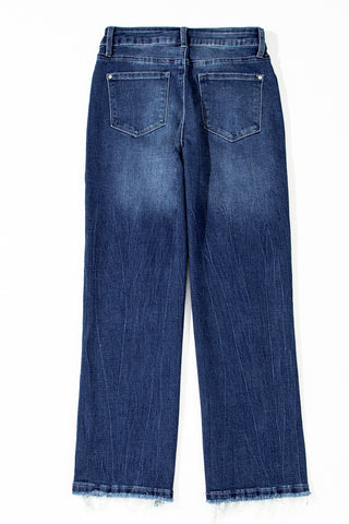 Frayed Bottom Cropped Jeans - Dark Wash - Ships by 9/5