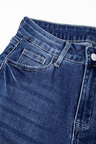 Frayed Bottom Cropped Jeans - Dark Wash - Ships by 9/5