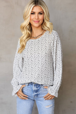 Floral Long Sleeve Puff Sleeve Top - Black