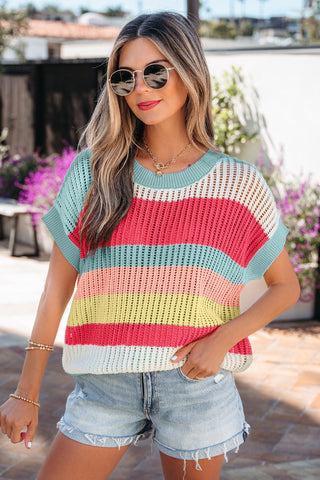 Colorful Short Sleeve Sweater