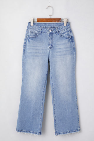 Frayed Bottom Cropped Jeans - Light Wash