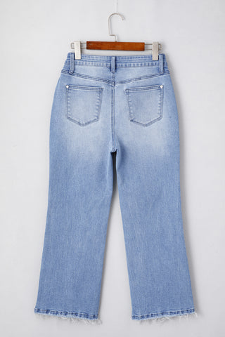 Frayed Bottom Cropped Jeans - Light Wash